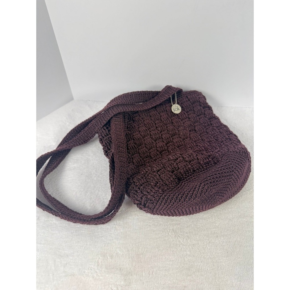 The Sak Classic Crochet Medium Shoulder Bag Maroon Knit Boho Tote Handbag Purse - Picture 5 of 5